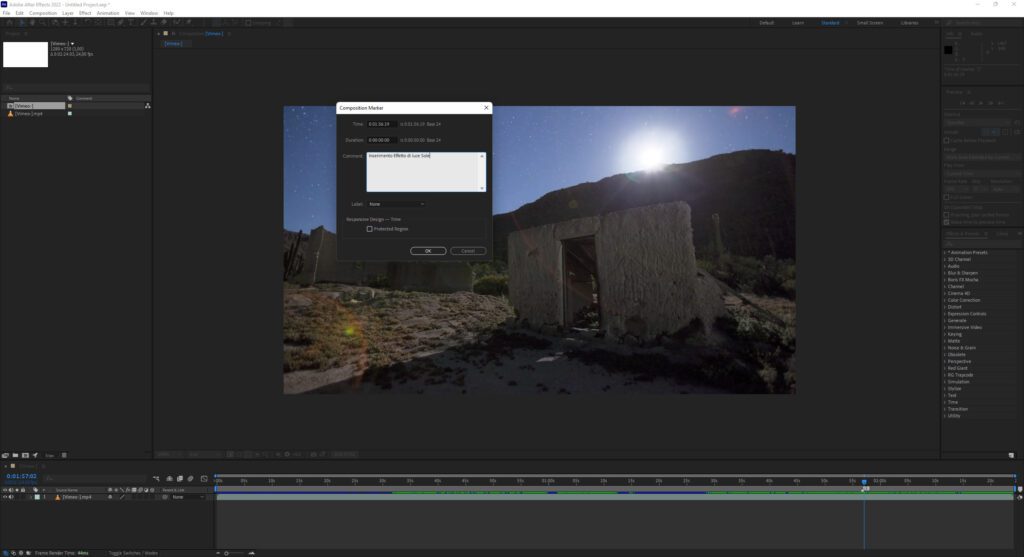 Marker After Effects per inserimento di effetti speciali e post produzione video