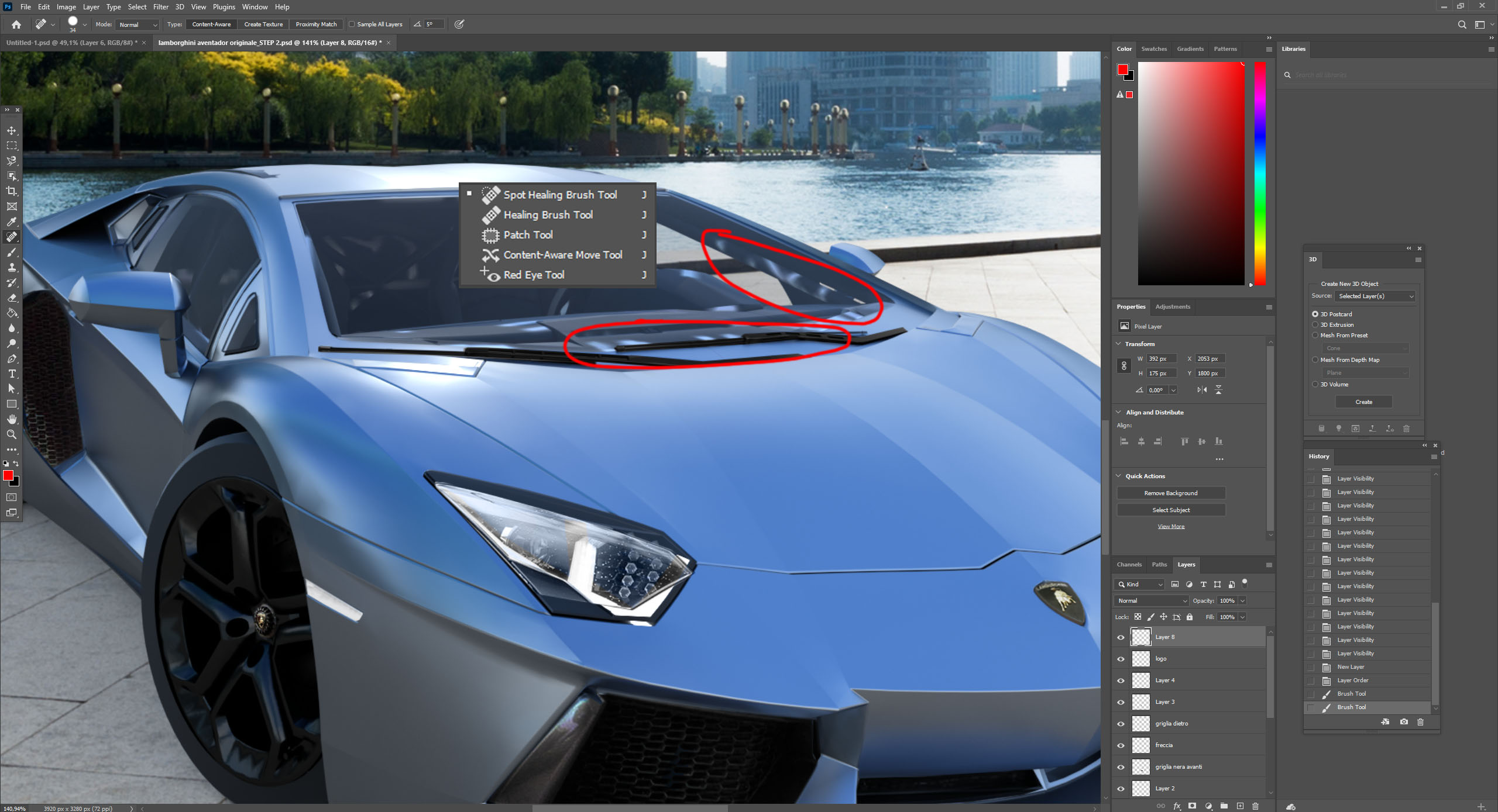 strumenti di correzione in Photoshop per il rendering content aware