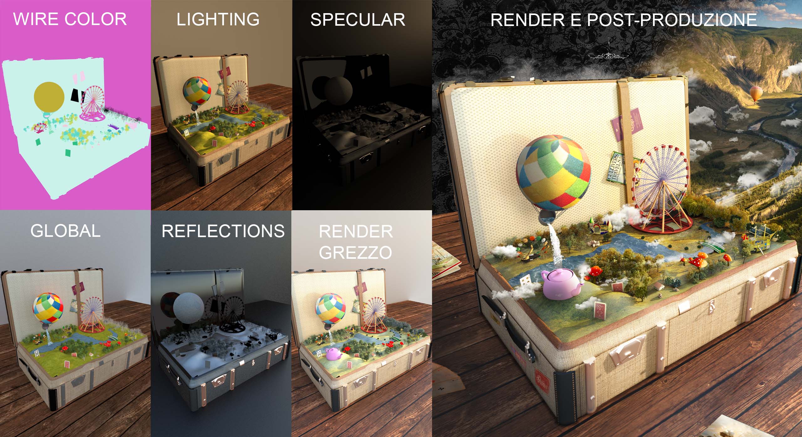 Render elements con V Ray su rendering di advertising valigia 3D 1