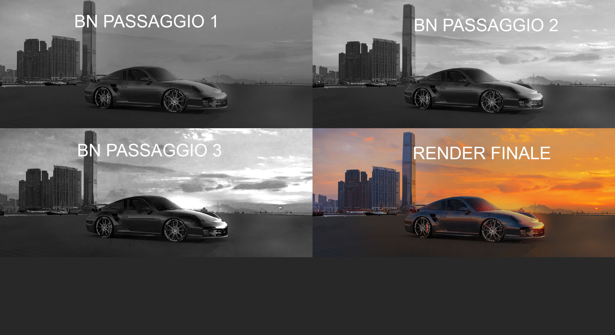 Tecniche di post produzione bianco e nero fotografiche su rendering per advertising 3D